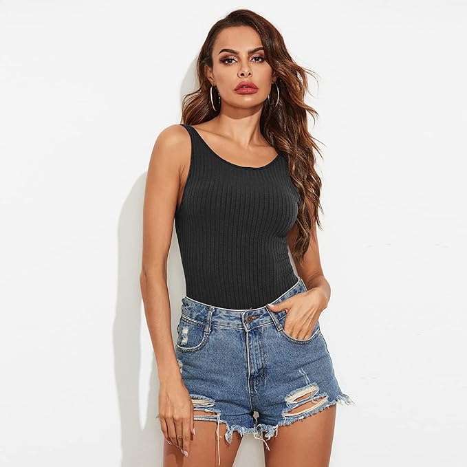 KOEMCY Bodysuit for Women Sexy Sleeveless Backless Bodysuit Slim Fit Stretchy Le image 0