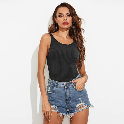 KOEMCY Bodysuit for Women Sexy Sleeveless Backless Bodysuit Slim Fit Stretchy Le image 0